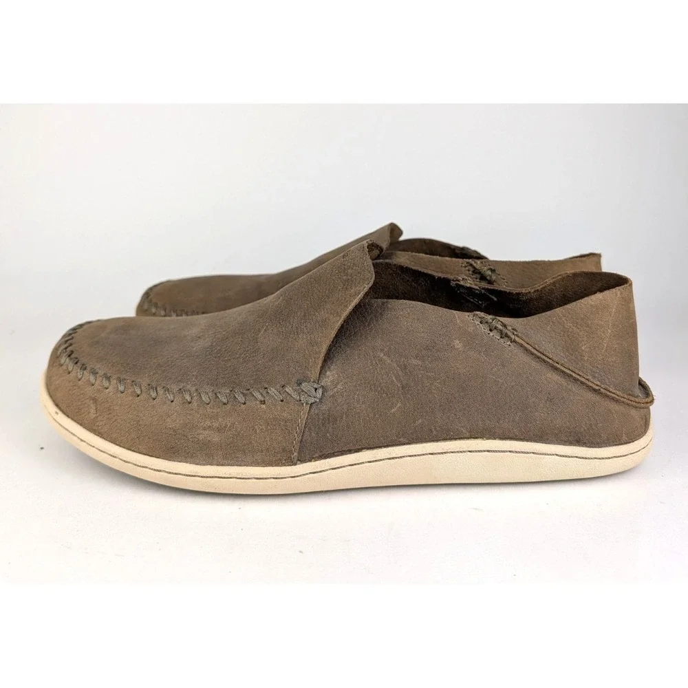 Olukai Akahai Men's Size US 9 Leather Slip-On Loafers Shoe Casual Brown 10299